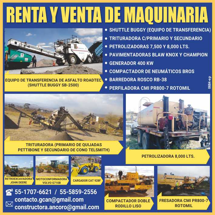 Shuttle Buggy, C/Primary and Secondary Crusher, Oil Rigs, Blaw Knox and Champion Pavers, Generator, Compactor, Sweeper, CMI Planer.