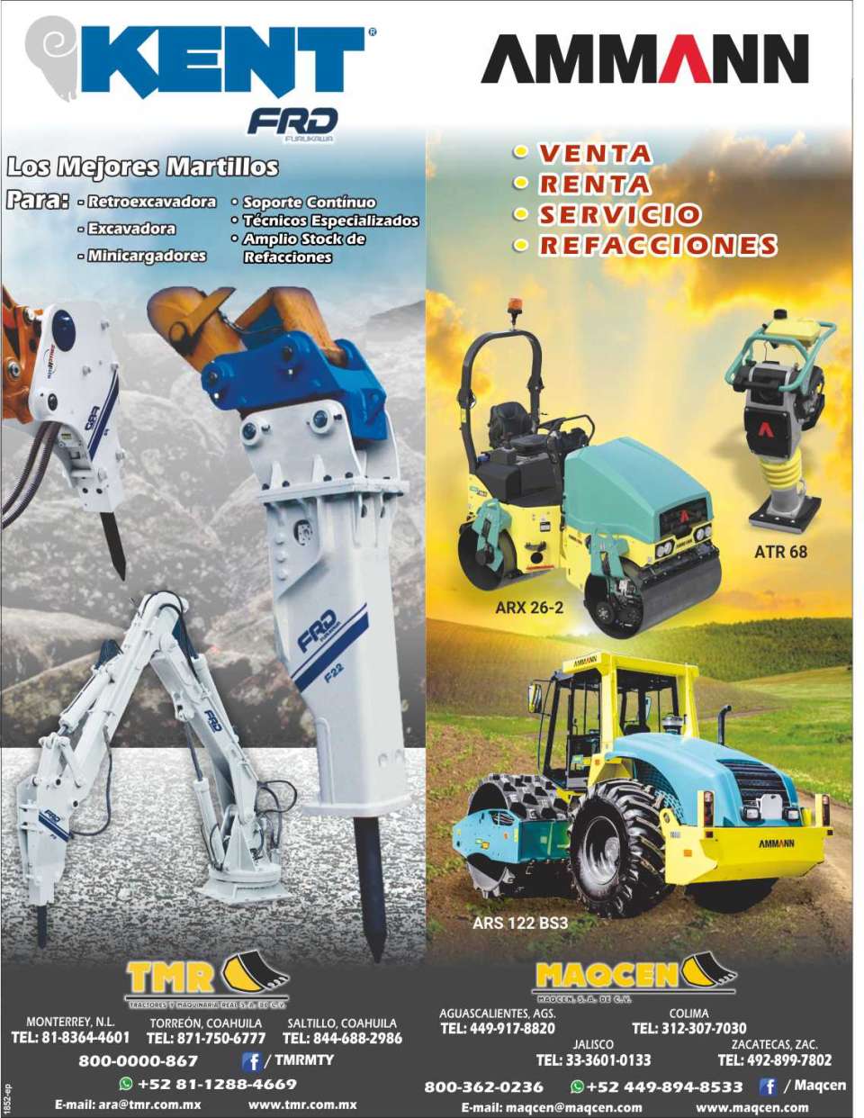Tractors and Real Machinery. The best hammers for backhoes, excavators, skid steer loaders. Compactors for sale, rent, services, spare parts.