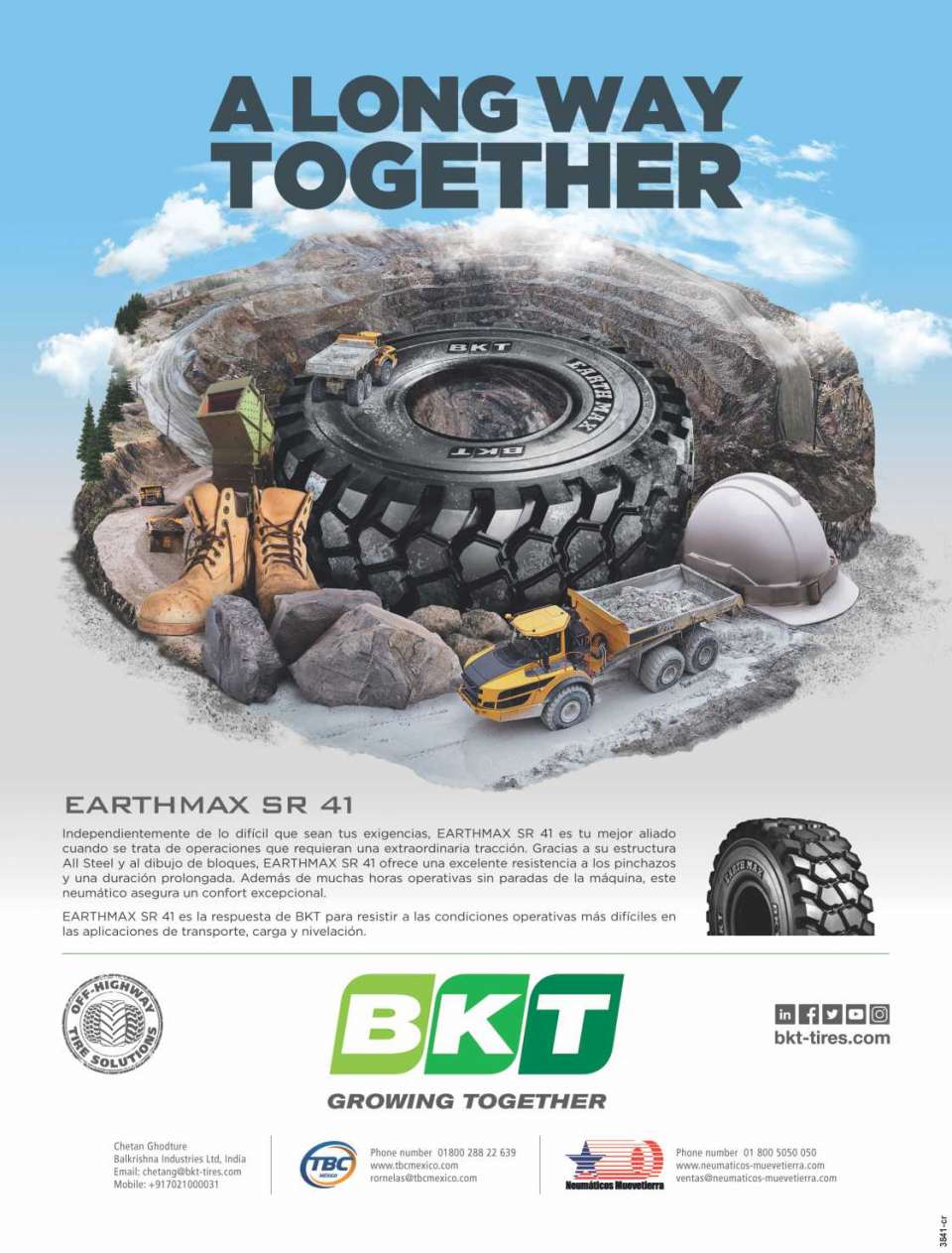 BKT incluye gamas de neumaticos especificos para la construccion y OTR. Llantas EARTHMAX SR 41 para una extraordinaria traccion y resistencia a los pinchazos.