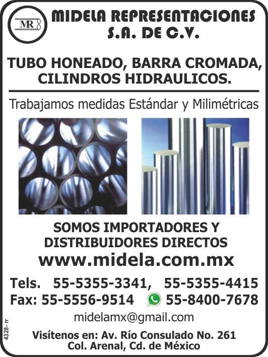 Tubo Honeado, Barra Cromada, Cilindros Hidraulicos, Manejamos medidas Estandar y Milimetricas. Somos importadores y distribuidores directos.