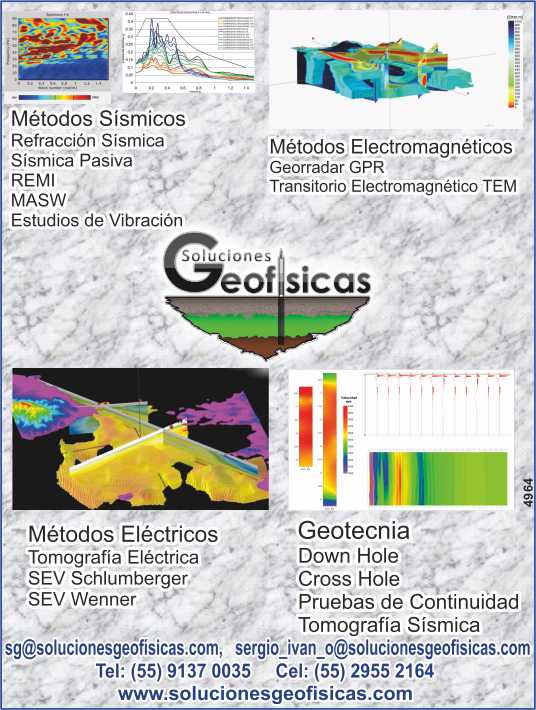 Seismic Methods, Seismic Refraction, Vibration Studies, Electromagnetic Methods, Electrical Methods, Electrical Tomography, Geotechnics, Continuity Tests, Seismic Tomography 