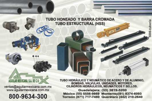 Honeado tube and chrome bar, structural tube HSS, hydraulic and pneumatic tube of steel and aluminum, pumps, valves, units, engines, hydraulic cylinders, tires and seals