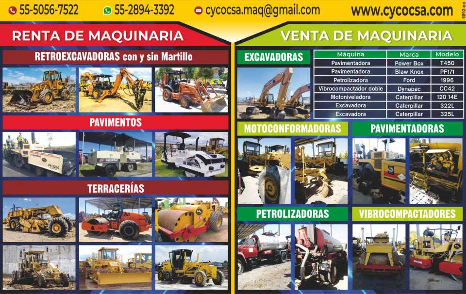 Rental of machinery, construction of dirt roads, hydraulic pavements, asphalt and civil works