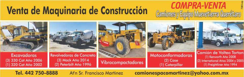 Sale of Excavators, Concrete Mixers, Vibrocompactors, Motorformers, Dump Trucks
