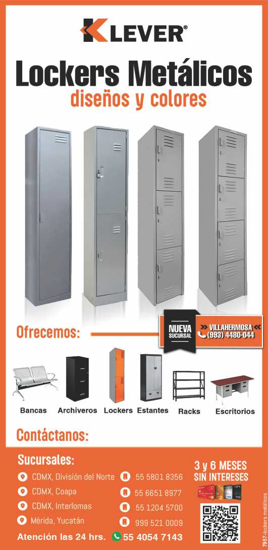 Metal lockers, designs and colors. Benches, filing cabinets, shelves, racks, desks