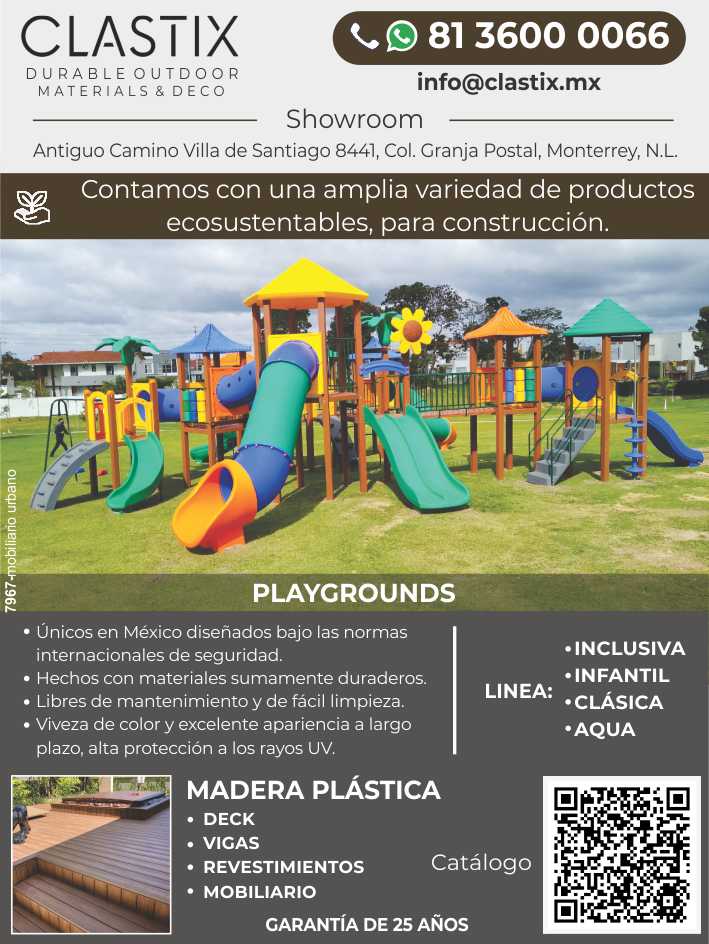 Wood without wood, sustainable materials, 25-year guarantee. Deck, Beams, Coatings, Furniture. Playgrounds. Inclusive Line, Children, Classic, Aqua; International Safety Standards.