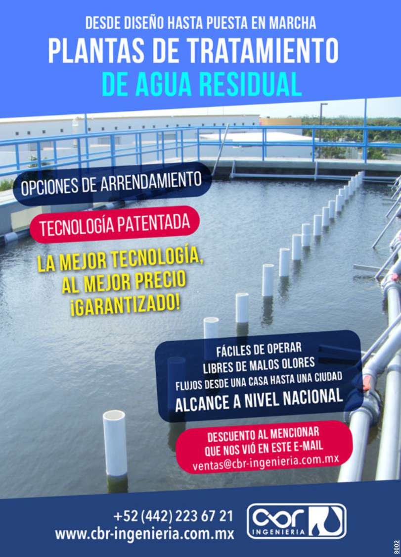 From design to start-up of Wastewater Treatment Plants. Easy to operate, free from bad odors. Scope at the national level. Discount when mentioning Espacios Magazine.
