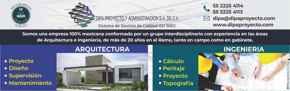 Arquitectura: Proyecto, Diseño, Supervision, Mantenimiento. Ingenieria: Calculo, Peritaje, Proyecto y Topografia. ISO 9001. Mas de 20 años en el Ramo.