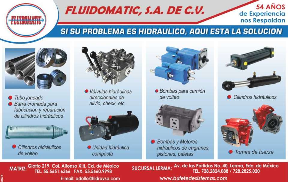 Honed Tube, Chrome Bar, JUN-AIR Compressors for Hospital use. Dump Truck Pumps, Spare Parts, Hydraulic Cylinders, PTOs. Valves, pumps and hydraulic motors.