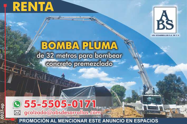 Renta de bomba pluma de 32 metros para bombear concreto premezclado