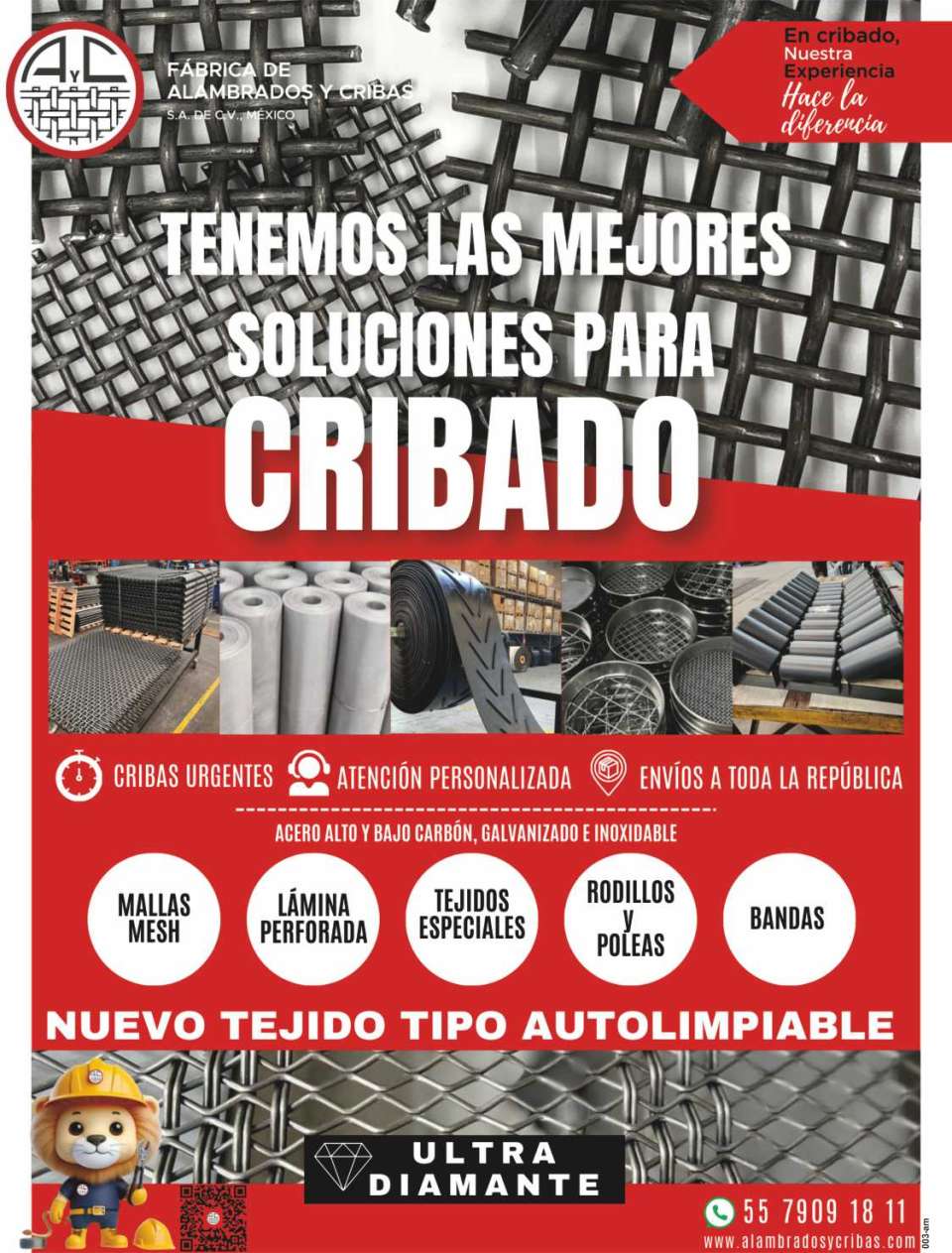 Cribas urgentes, fabrica de alambrados, mallas finas, laminas perforadas. Acero alto y bajo carbon, galvanizados e inoxidables