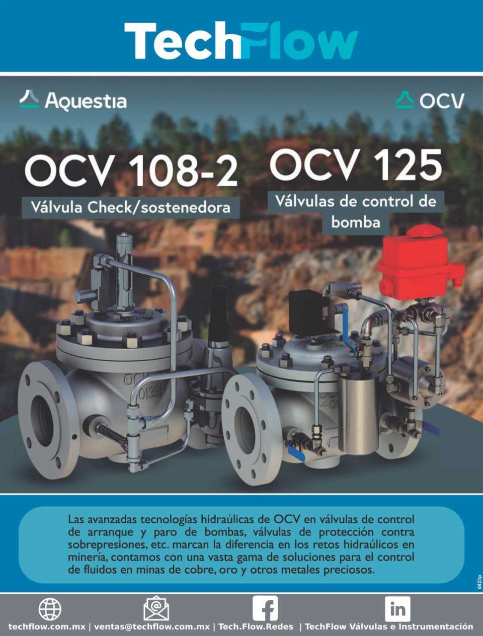 OCV Hydraulic Technology in pump start and stop control valves, overpressure protection valves, etc., makes the difference in hydraulic challenges in mining. Aquestia