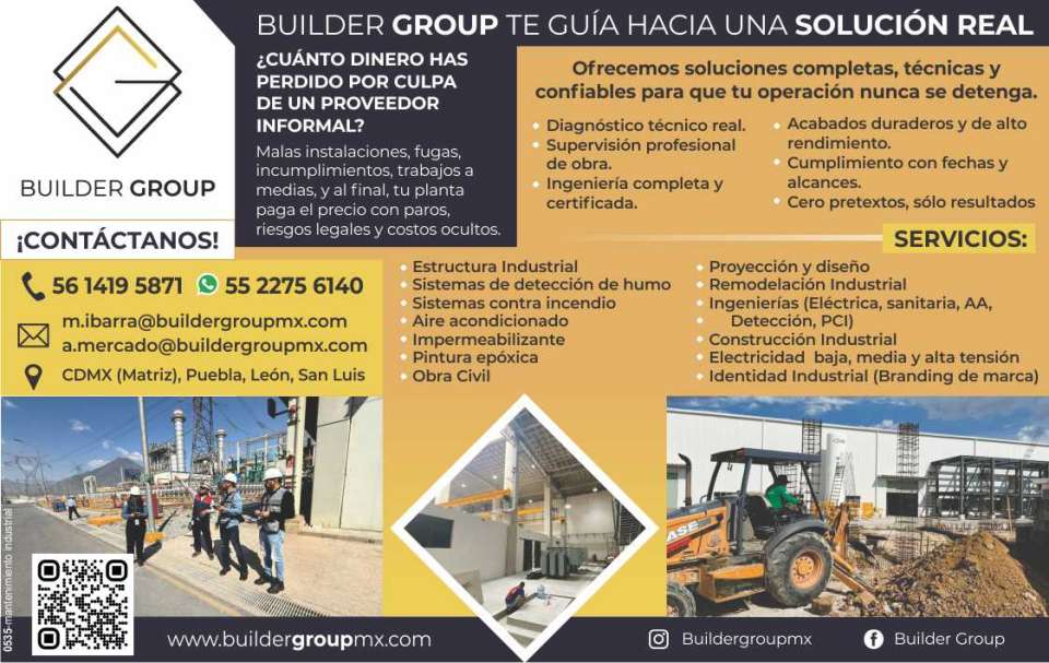 Builder Group te guia hacia una solucion real... Diagnostico tecnico real, Supervision profesional de Obra, Ingenieria completa y certificada, Acabados duraderos y de alto rendimiento, Mantenimiento.