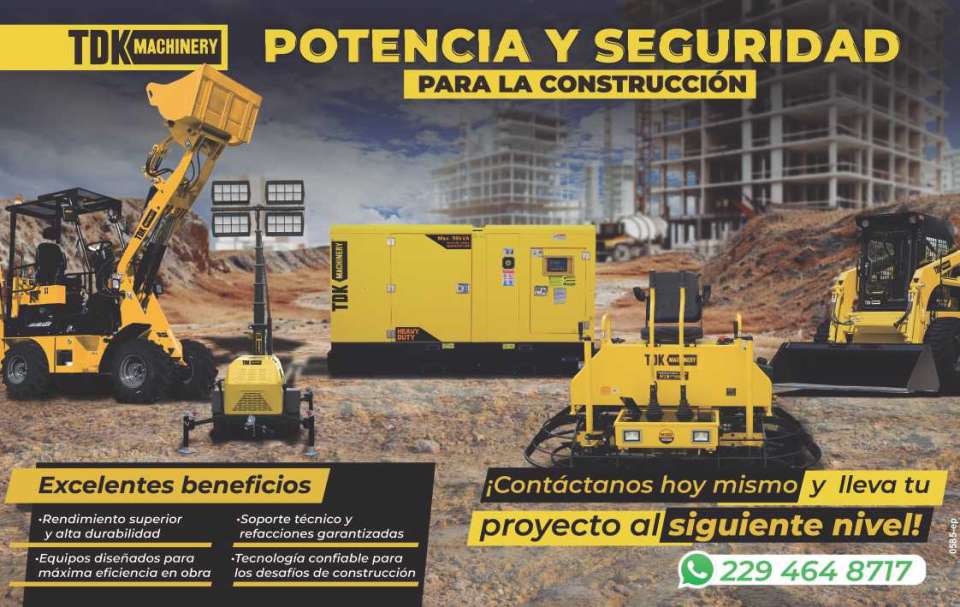 Maquinaria y Equipos para Construccion. Retroexcavadoras, Generadores, Minicargadores, Torres de Luz, Allanadoras Dobles y mucho mas... TDK Machinery - Potencia y Seguridad.