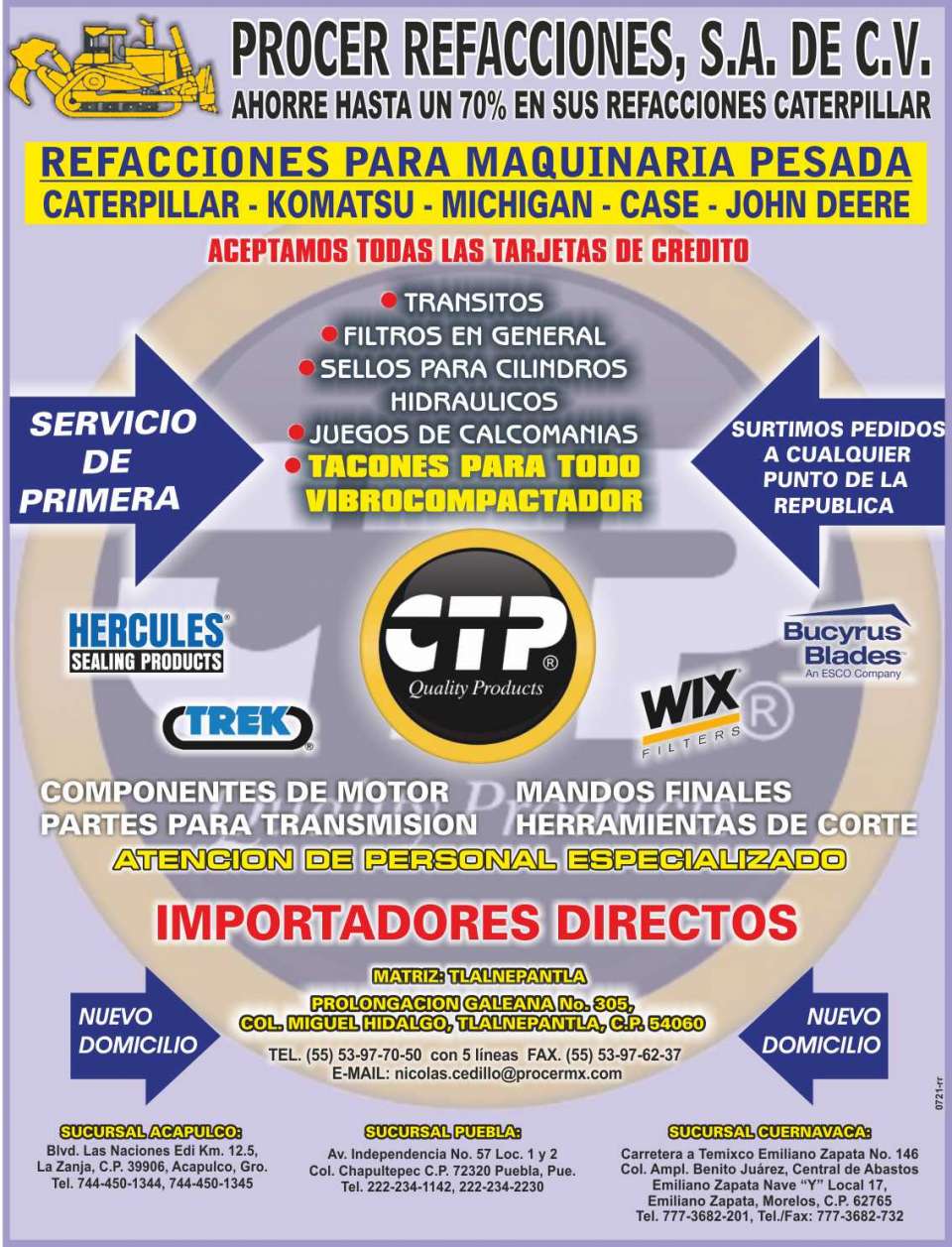 Parts for Heavy Machinery, Transit, Filters in General, Seals for Cylinders, Decals, Heels for all Vibrocompactador, Service of first, Engine Components, Final Controls 