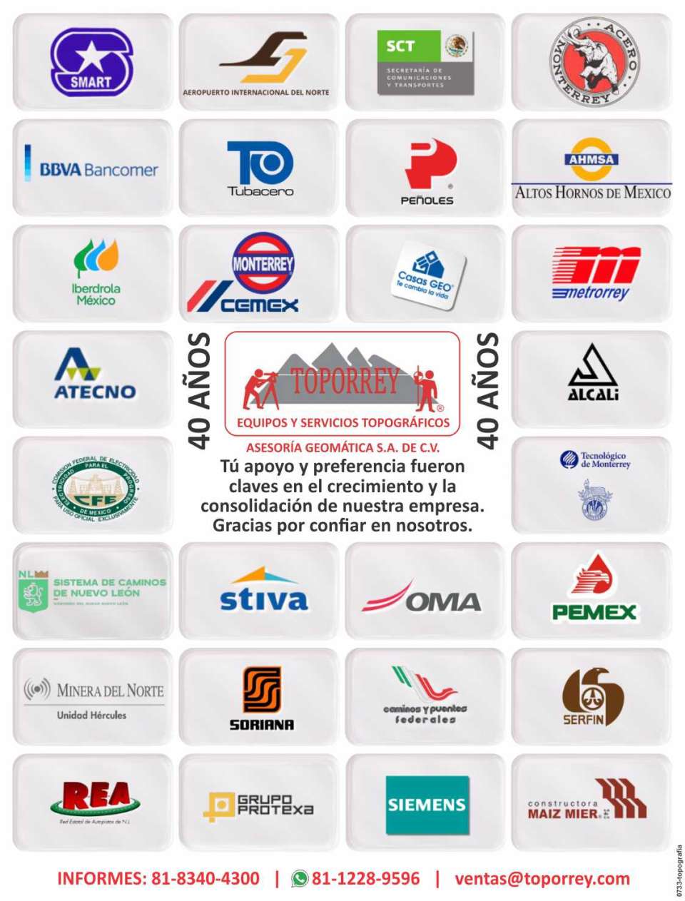 Tu apoyo y preferencia fueron claves en el crecimiento y la consolidacion de nuestra empresa. Gracias por confiar en nosotros. 40 años.