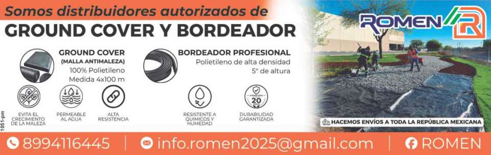 Somos Distribuidores autorizados de Malla antimaleza 100% Polietileno, Medida 4x100 m. Bordeador Profesional.- Polietileno de alta densidad 5" de altura. Se hacen envios a toda la Republica.