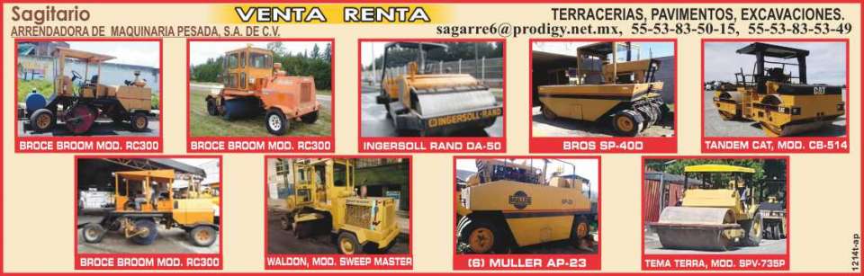 Terracerias, Pavimentos, Excavaciones, Barredoras, Compactadoras de suelo, Vibrocompactadores, Broce Broom, Ingersoll Rand, Waldon Sweep Master, Muller, Tema Terra, Cat, Bros Terracerias, Pavimentos, Excavaciones, Barredoras, Compactadoras de suelo, Vibrocompactadores, Broce Broom, Ingersoll Rand, Waldon Sweep Master, Muller, Tema Terra, Cat, Bros