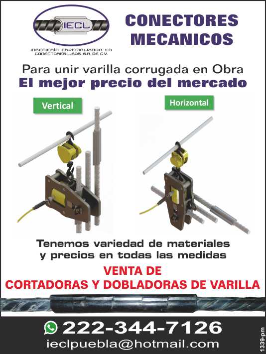 Venta de Conectores Mecanicos para unir varilla corrugada en obra. Variedad de materiales y precios en todas las medidas. Venta de Cortadoras y Dobladoras de Varilla.