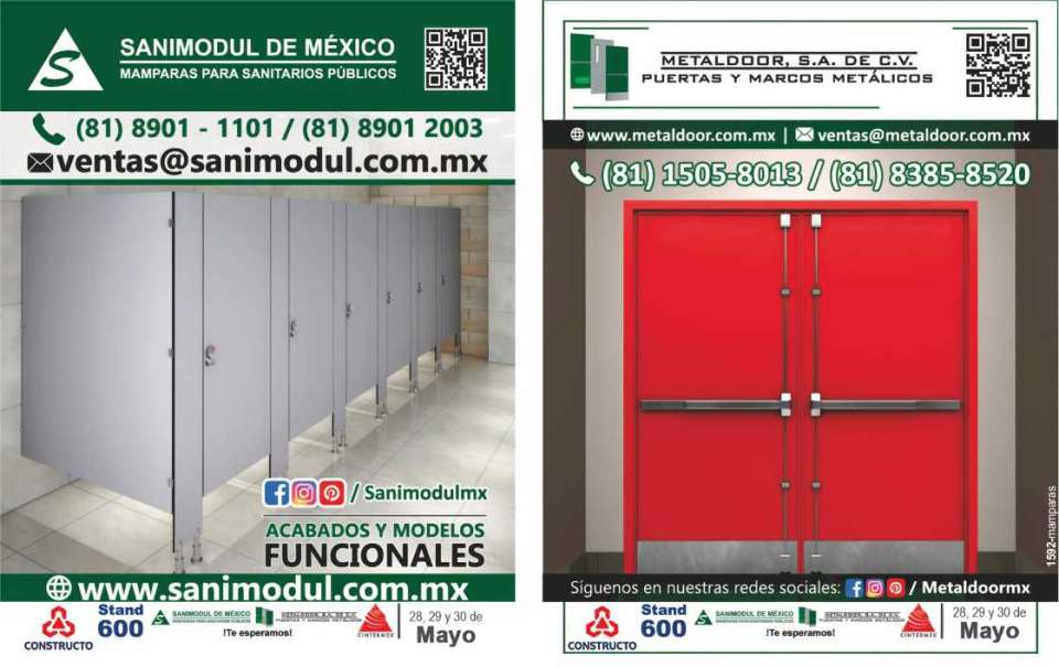 Mamparas y accesorios para Sanitarios. Fabricacion de Puertas y Marcos Metalicos Metaldoor, puertas industriales, de seguridad y contra incendio. Acabados modernos y versatiles.