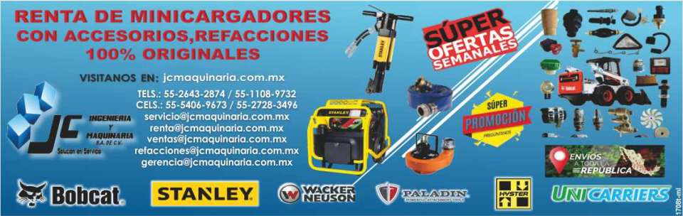 Rental of Skid Steers with Accessories Service, Repair and Sale. Original Parts. Bobcat, Unicarriers Forklift, Stanley, Paladin, Hyster, Wacker Neuson. Shipping all over the republic.