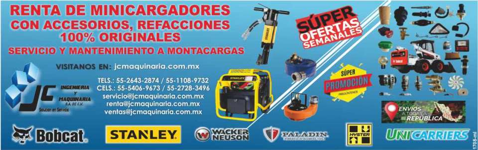 Mini Loader Rental with Accessories Forklift Service and Maintenance. Original Spare Parts. Bobcat, Unicarriers Forklift, Stanley, Paladin, Hyster, WN. Shipping to the entire Republic