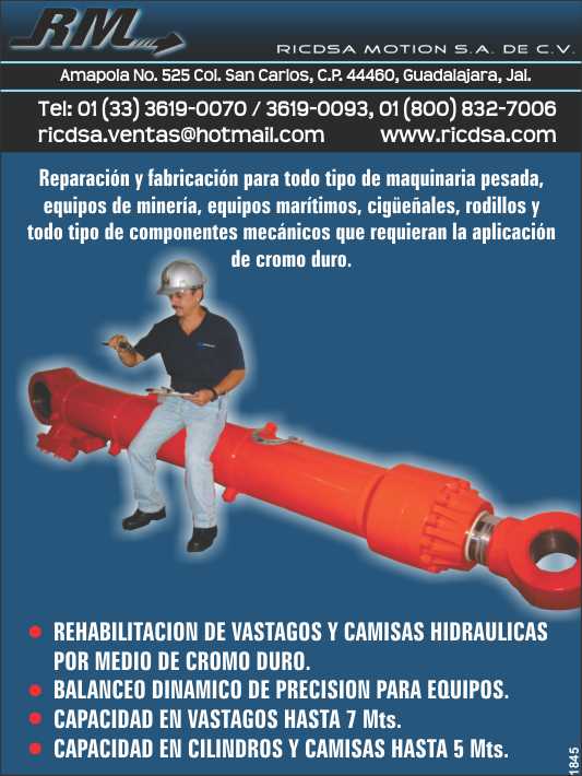 Rehabilitacion de vastagos y camisas hidraulicas por medio de cromo duro, balanceo dinamico de precision para equipos Rehabilitacion de vastagos y camisas hidraulicas por medio de cromo duro, balanceo dinamico de precision para equipos