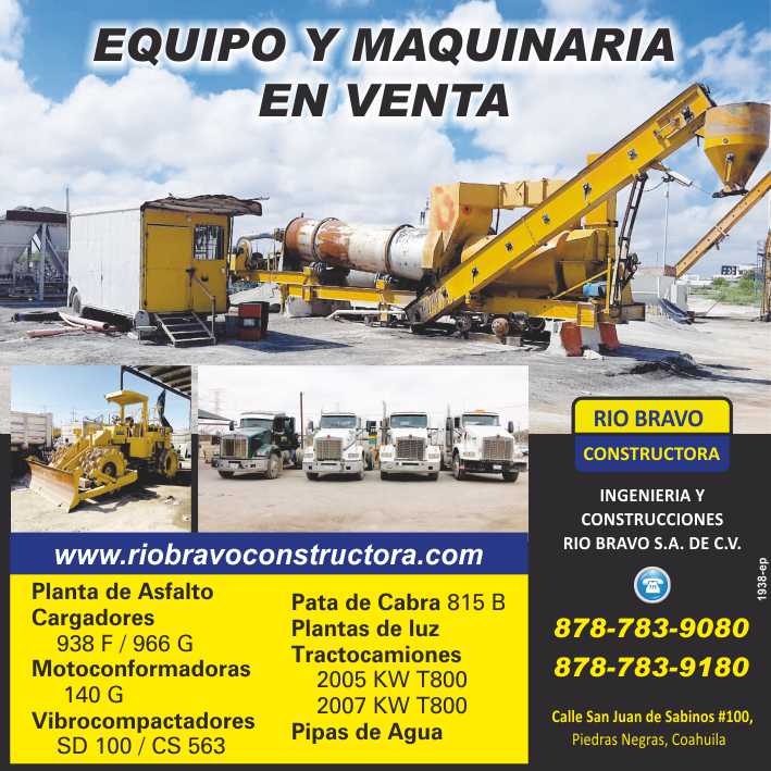 Ingenieria y construcciones, equipos y maquinaria en venta. Plantas de asfalto, cargadores plantas de luz, pipas de agua y muchos equipos mas Ingenieria y construcciones, equipos y maquinaria en venta. Plantas de asfalto, cargadores plantas de luz, pipas de agua y muchos equipos mas