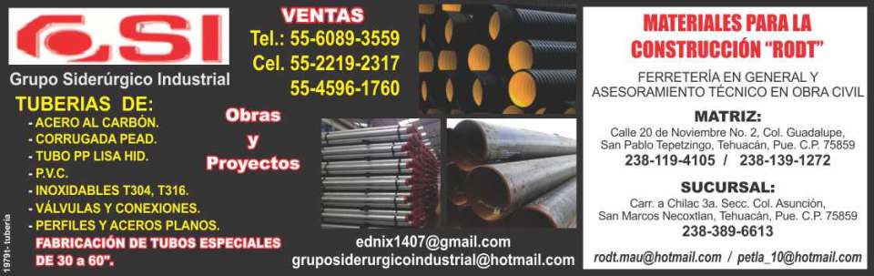Pipe made of: carbon steel, corrugated. Smooth PP pipe, PVC, Stainless. Valves and connections. Profiles and flat steels. Construction materials. Works and Projects.