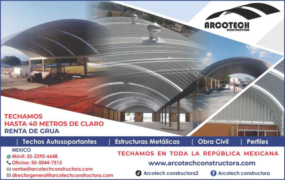 Techos Autosoportantes, Estructuras Metalicas, Obra Civil, Perfiles. Techamos hasta 40m de claro. Renta de Grua. Servicio en toda la Republica Mexicana. Techos Autosoportantes, Estructuras Metalicas, Obra Civil, Perfiles. Techamos hasta 40m de claro. Renta de Grua. Servicio en toda la Republica Mexicana.