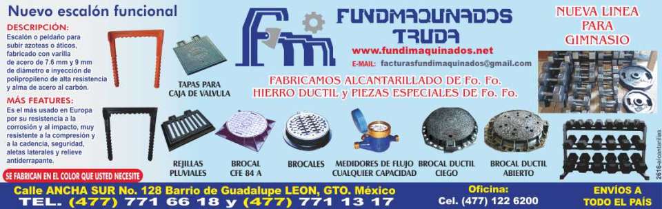 Fundimaquinados Truda. Fabricamos alcantarillado de Fo.Fo. fierro ductil y piezas especiales. Brocales, valvulas, mobiliario urbano, contramarcos, escalones de propileno. Fundimaquinados Truda. Fabricamos alcantarillado de Fo.Fo. fierro ductil y piezas especiales. Brocales, valvulas, mobiliario urbano, contramarcos, escalones de propileno.
