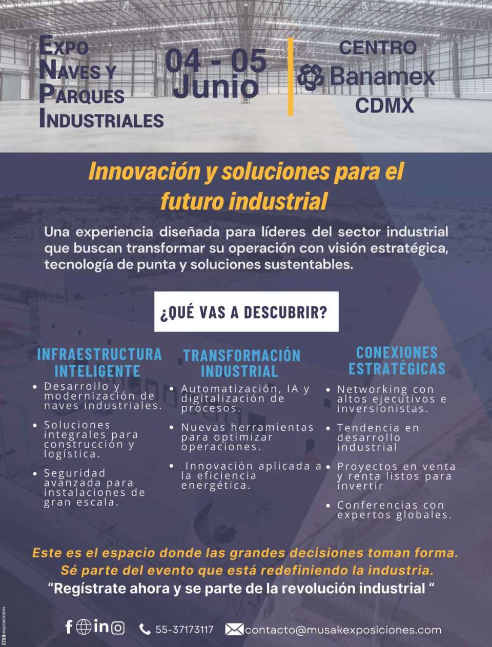 Expo Naves y Parques Industriales, del 9 al 30 de Mayo 2019 en W.T.C. Ciudad de Mexico.