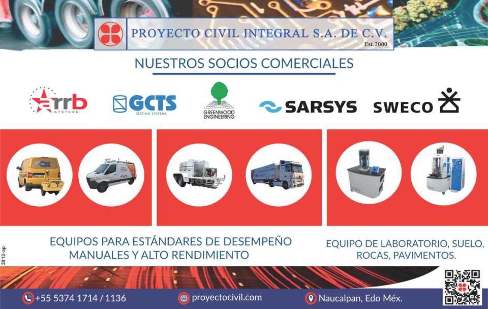 Laboratory, Soil, Rock, and Pavement Equipment. Equipment for manual and high- performance standards. Consulting services focused on the development of studies and projects. Laboratory, Soil, Rock, and Pavement Equipment. Equipment for manual and high- performance standards. Consulting services focused on the development of studies and projects.