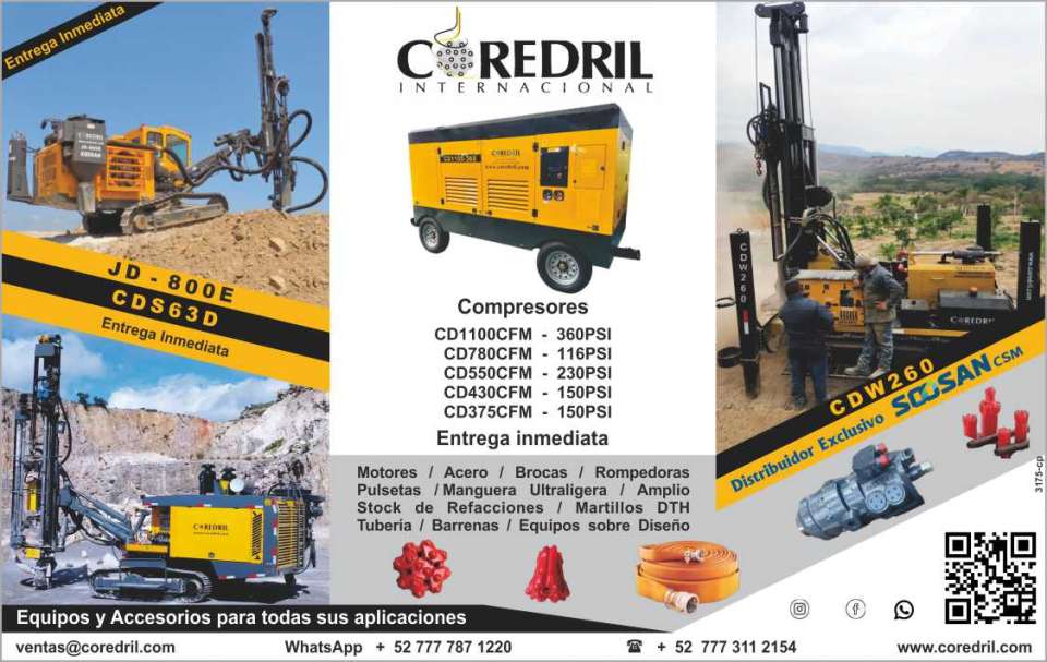 Sale, rental of drilling equipment and machinery, tricone bits, industrial hoses, drag bits, fluids, reverse circulation equipment, compressors and much more.