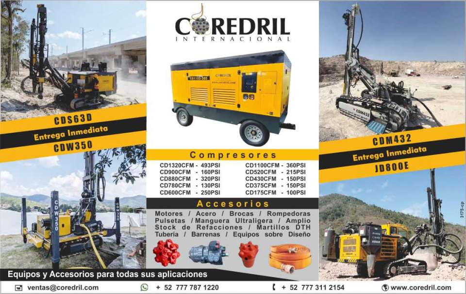 Sale, rental of drilling equipment and machinery, tricone bits, industrial hoses, drag bits, fluids, reverse circulation equipment, compressors and much more.