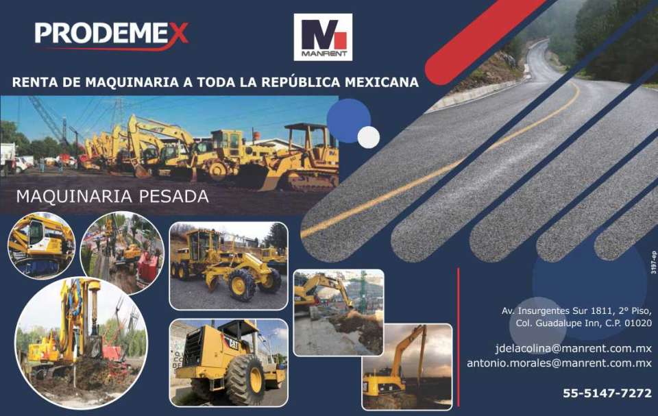 Excavators, Motorformers, Loaders, Drills, Equipment for Foundation, Elevation, Asphalt and Crushing, Minor Equipment, Transportation of Equipment, Rental of Machinery