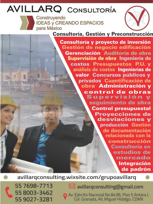 Consultoria y proyecto de invesion, Gestion de negocio edificacion, Gerenciacion, Auditoria de obra, Supervision de Obra, Ingenieria de Costos, Presupuestos P.U. y Analisis de Costos, Concursos. Consultoria y proyecto de invesion, Gestion de negocio edificacion, Gerenciacion, Auditoria de obra, Supervision de Obra, Ingenieria de Costos, Presupuestos P.U. y Analisis de Costos, Concursos.