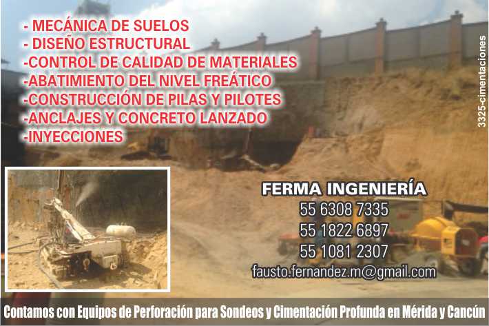 Soil Mechanics, Structural Design, Quality Control of Materials, Lowering of the Water Table, Construction of Piles and Piers, Anchors and Shotcrete, Injections. Soil Mechanics, Structural Design, Quality Control of Materials, Lowering of the Water Table, Construction of Piles and Piers, Anchors and Shotcrete, Injections.