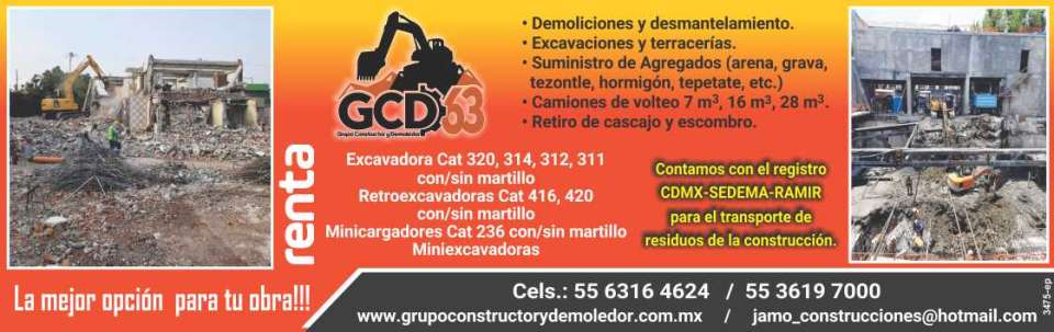 Excavators, Backhoes, Skid Steer Loaders, Mini Excavators. Demolitions, Dismantling, Excavations and Earthworks. Aggregates. CDMX-SEDEMA-RAMIR Registry, for the Transport of Waste. Excavators, Backhoes, Skid Steer Loaders, Mini Excavators. Demolitions, Dismantling, Excavations and Earthworks. Aggregates. CDMX-SEDEMA-RAMIR Registry, for the Transport of Waste.