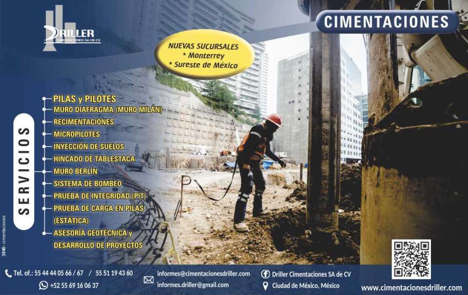 Foundations, Piles and Piles, Diaphragm Wall, Foundations, Micropiles, Soil Injection, Sheet Piling, Berlin Wall, Pumping System, PIT, Load Test in Piles.