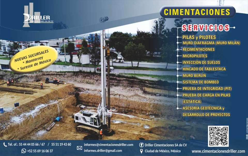 Cimentaciones, Pilas y Pilotes, Muro Diagrafma (Muro Milan), Recimentaciones, Micropilotes, Inyeccion de Suelos, Hincado de Tablestaca, Muro Berlin, Sistema de Bombeo, PIT, Prueba de Carga en Pilas. Cimentaciones, Pilas y Pilotes, Muro Diagrafma (Muro Milan), Recimentaciones, Micropilotes, Inyeccion de Suelos, Hincado de Tablestaca, Muro Berlin, Sistema de Bombeo, PIT, Prueba de Carga en Pilas.