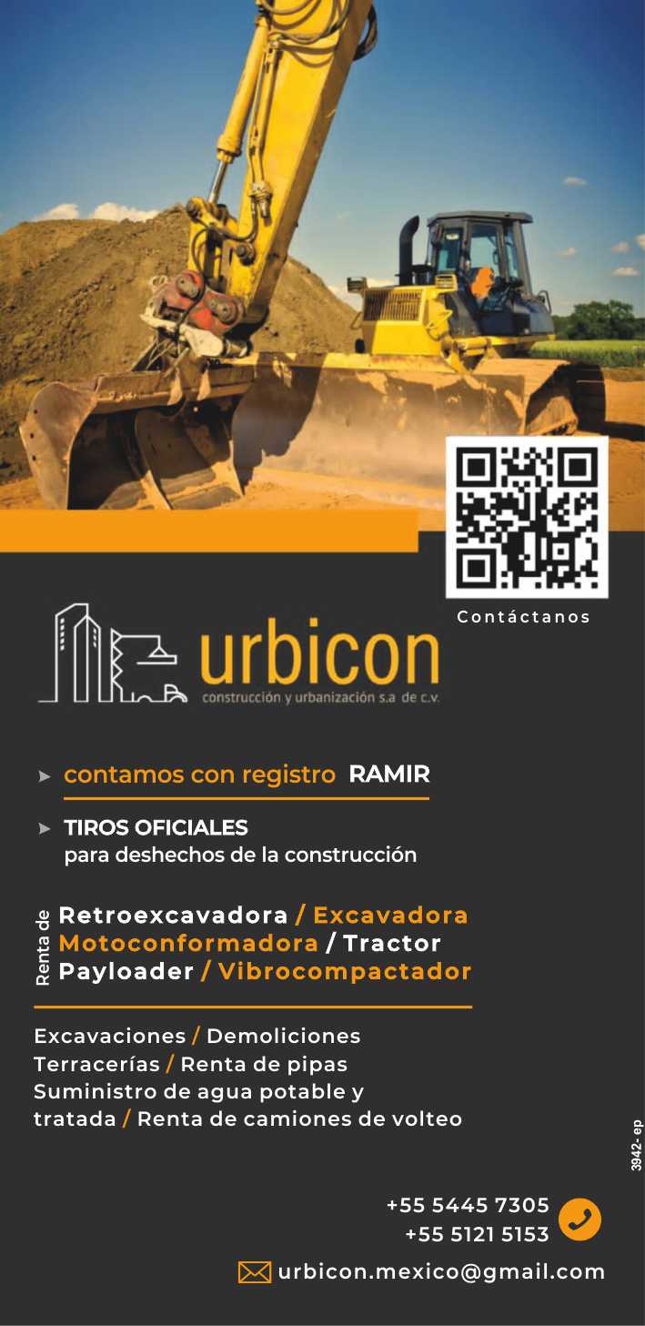 Backhoe, Excavator, Motoformer, Tractor, Payloader, Vibrocompactor, Pipes. Excavations, Demolitions, Water Supply, Official Construction Waste Shooting and Ramir Registration Backhoe, Excavator, Motoformer, Tractor, Payloader, Vibrocompactor, Pipes. Excavations, Demolitions, Water Supply, Official Construction Waste Shooting and Ramir Registration