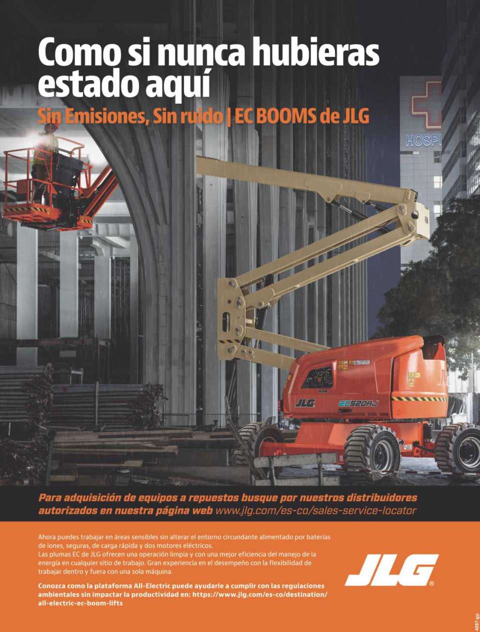 Emission-Free and Noise-Free JLG EC-BOOMS All-Electric Lifting Platforms