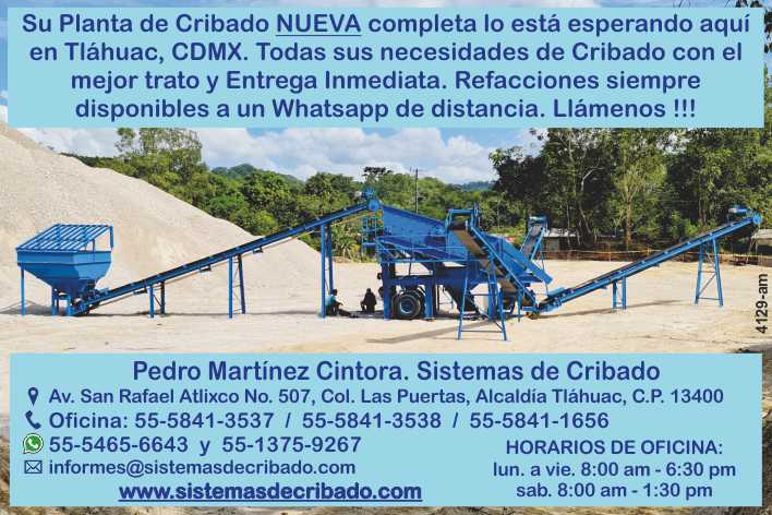 Your complete NEW Screening Plant is waiting for you in Tlahuac CDMX. All your Screening needs with the best treatment and immediate delivery. Spare parts always available on WhatsApp.