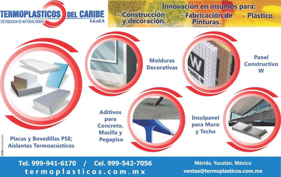 Casetones, Placas y Bovedillas PSE; Aislantes Termoacusticos, Panel Constructivo W, Aditivos para Concreto, Masilla y Pegapiso, Laminas Plasticas, Molduras Decorativas. Fabricacion de Pinturas.