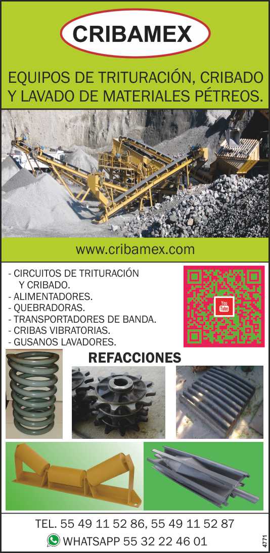 Cribamex, crushing and screening circuit, feeders, breakers, belt conveyors, vibrating screens, scrubbing worms and more.