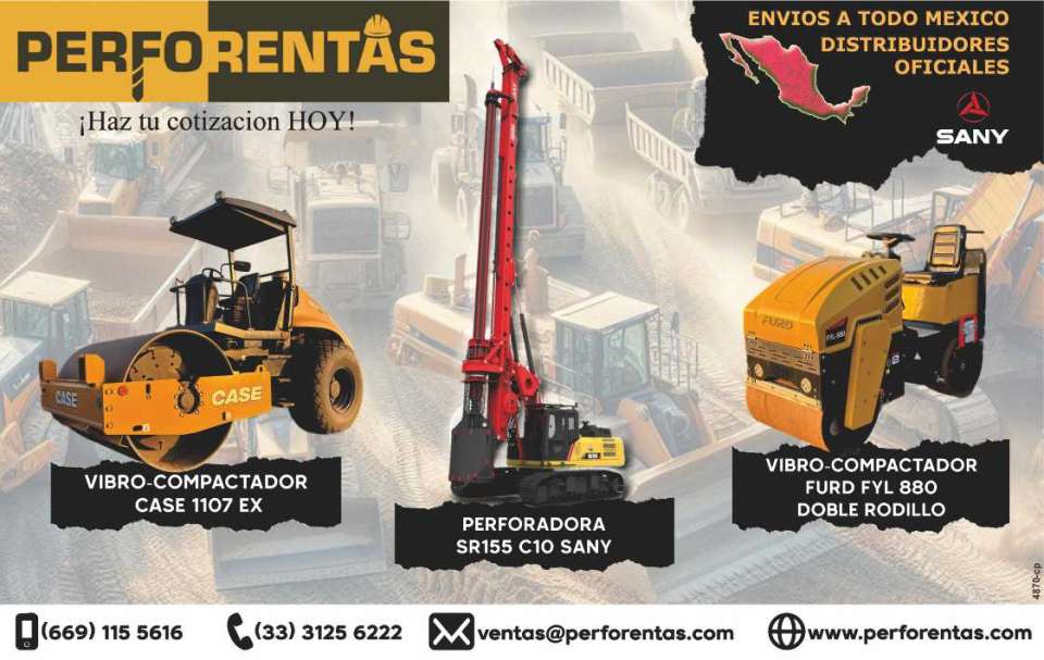 Perforadora SR155 C10 SANY. Vibro-Compactador CASE 1107 EX, Vibro-Compactador Furd FYL 880 doble rodillo. Envios a todo Mexico. Distribuidores Oficiales Sany. Perforadora SR155 C10 SANY. Vibro-Compactador CASE 1107 EX, Vibro-Compactador Furd FYL 880 doble rodillo. Envios a todo Mexico. Distribuidores Oficiales Sany.