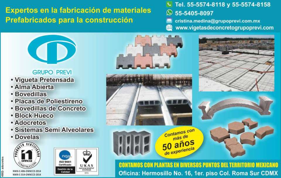 Prefabricated for construction, prestressed joist and open soul, vaults and polystyrene plates, concrete vaults, hollow block, adocretos, semi-alveolar systems, voussoirs.