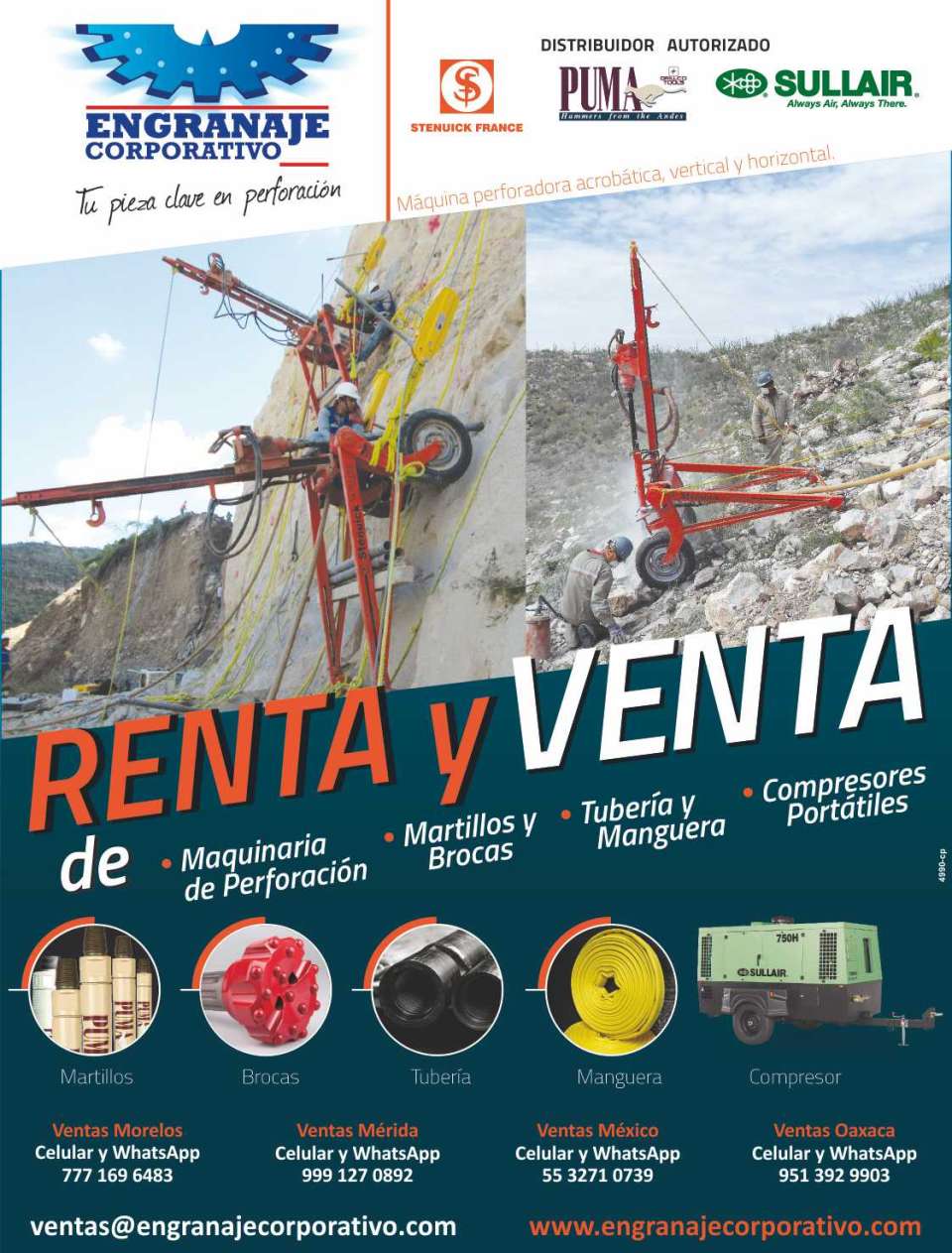 Renta y venta de maquinaria de perforacion, martillos y brocas, tuberia y mangueras, compresores portatiles. Renta y venta de maquinaria de perforacion, martillos y brocas, tuberia y mangueras, compresores portatiles.