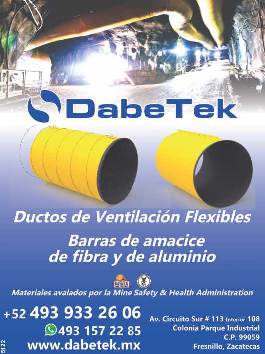 Ductos de Ventilacion Flexibles Barras de amacice de fibra y de aluminio Materiales avalados por la Mine Safety & Health Administration Ductos de Ventilacion Flexibles Barras de amacice de fibra y de aluminio Materiales avalados por la Mine Safety & Health Administration